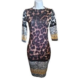 Goodtime USA Animal Print Body Con 3/4 Sleeve Dress Size Small